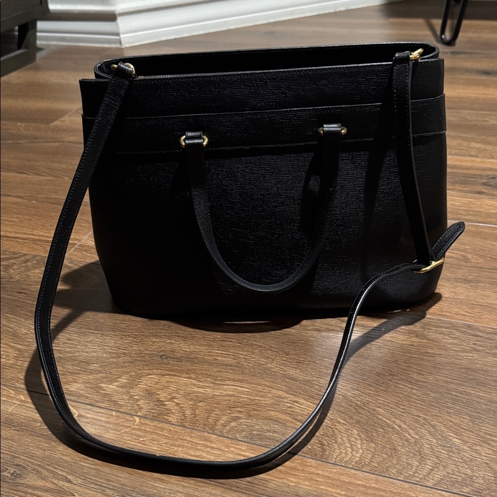 Gucci Horsebit Black Leather Top Handle Bag | Gold Hardware Crossbody - Picture 4 of 14